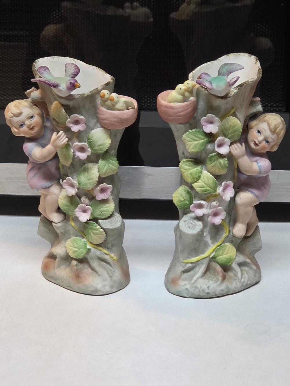 Vintage Porcelain or Bisque Figural Bud Vases Mid-20th-century Japanese Lefton